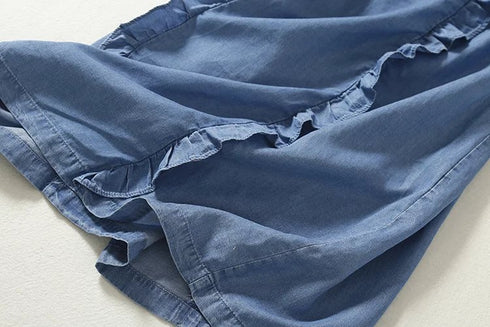 Ruffled Tencel Denim Short One-piece Dress - ROUTINE FASHION